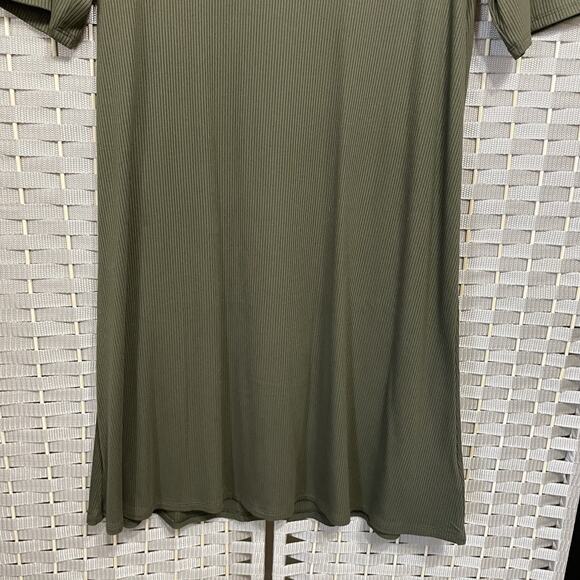GAP Mock Neck Half Sleeve A-line Dress Size M Petite Olive Green Ribbed Knit NEW - Picture 4 of 8